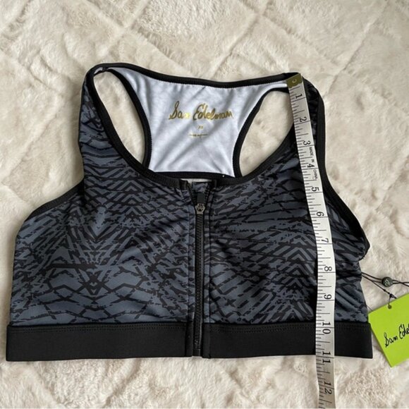 Sam Edelman | Gray and Black Geo Print Zip Front Bra | Size Extra Small - Picture 12 of 13